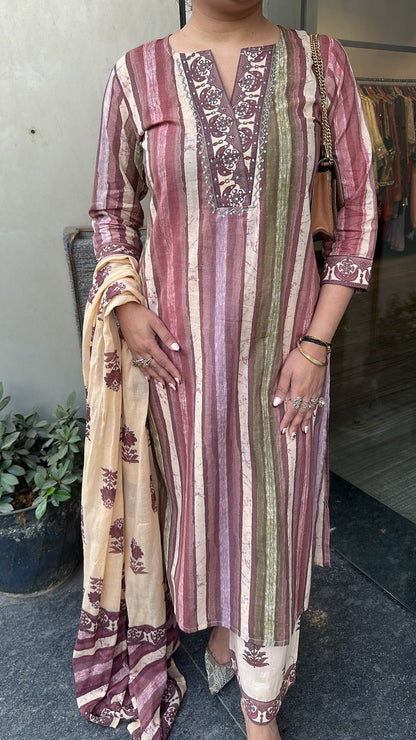 Folga pink Beige Cotton Designer Suit