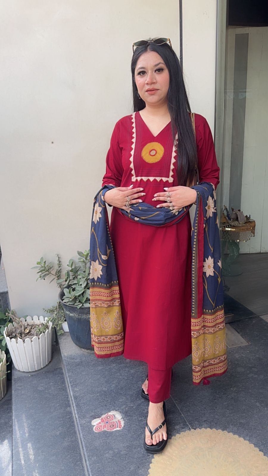 Evil Eye 🧿 Mahroon Blue Cotton Designer Suit