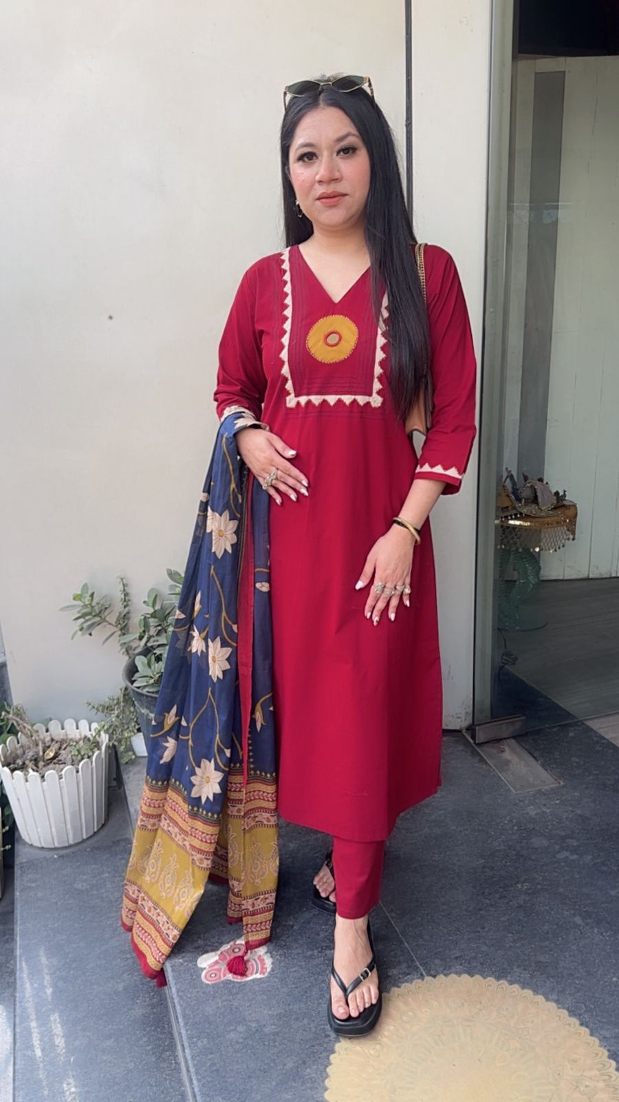 Evil Eye 🧿 Mahroon Blue Cotton Designer Suit