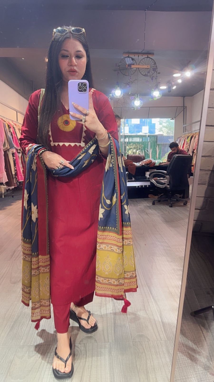 Evil Eye 🧿 Mahroon Blue Cotton Designer Suit