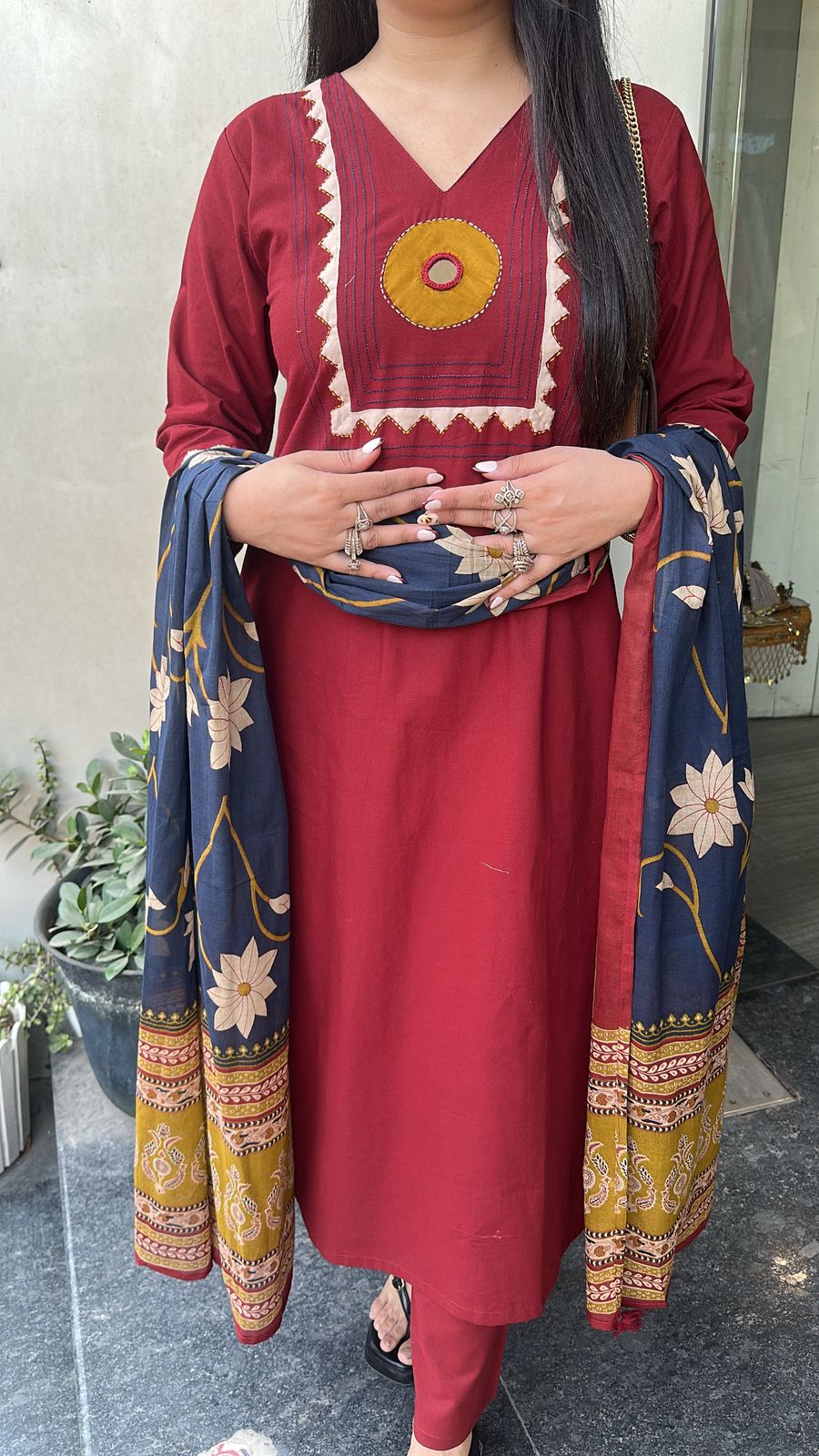 Evil Eye 🧿 Mahroon Blue Cotton Designer Suit