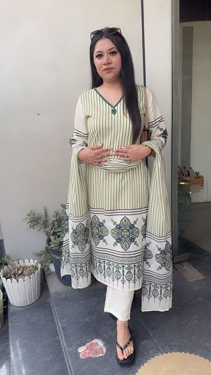 Taza Lime Green Digital Cotton Designer Suit