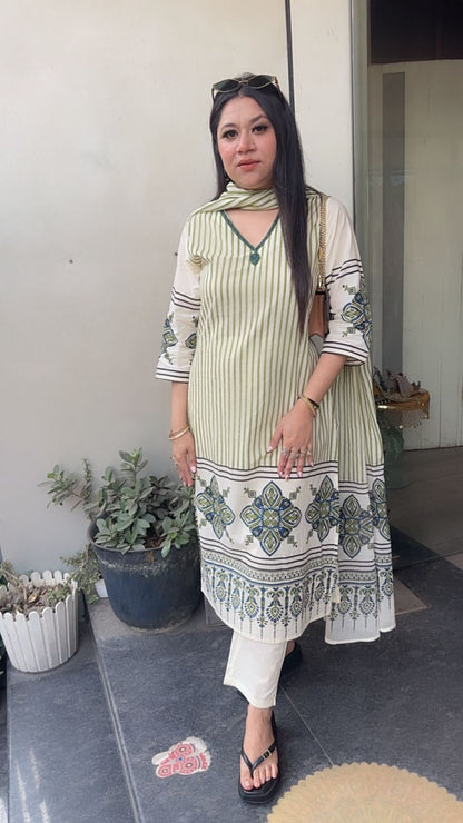 Taza Lime Green Digital Cotton Designer Suit