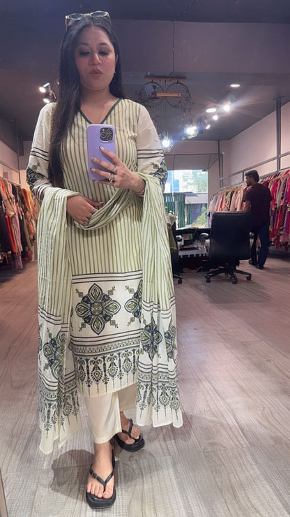 Taza Lime Green Digital Cotton Designer Suit