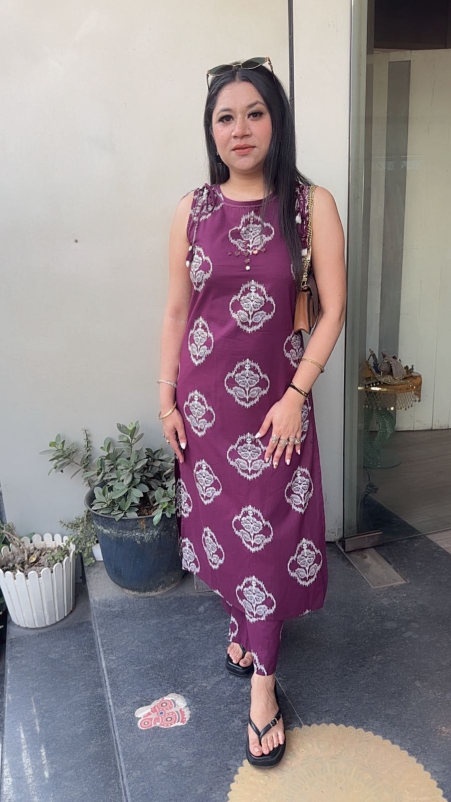 Beetroot wine Cotton Tunic set