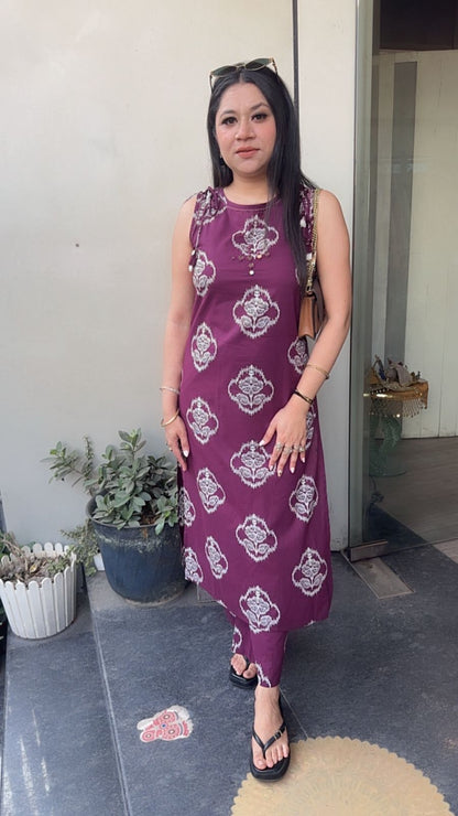 Beetroot wine Cotton Tunic set