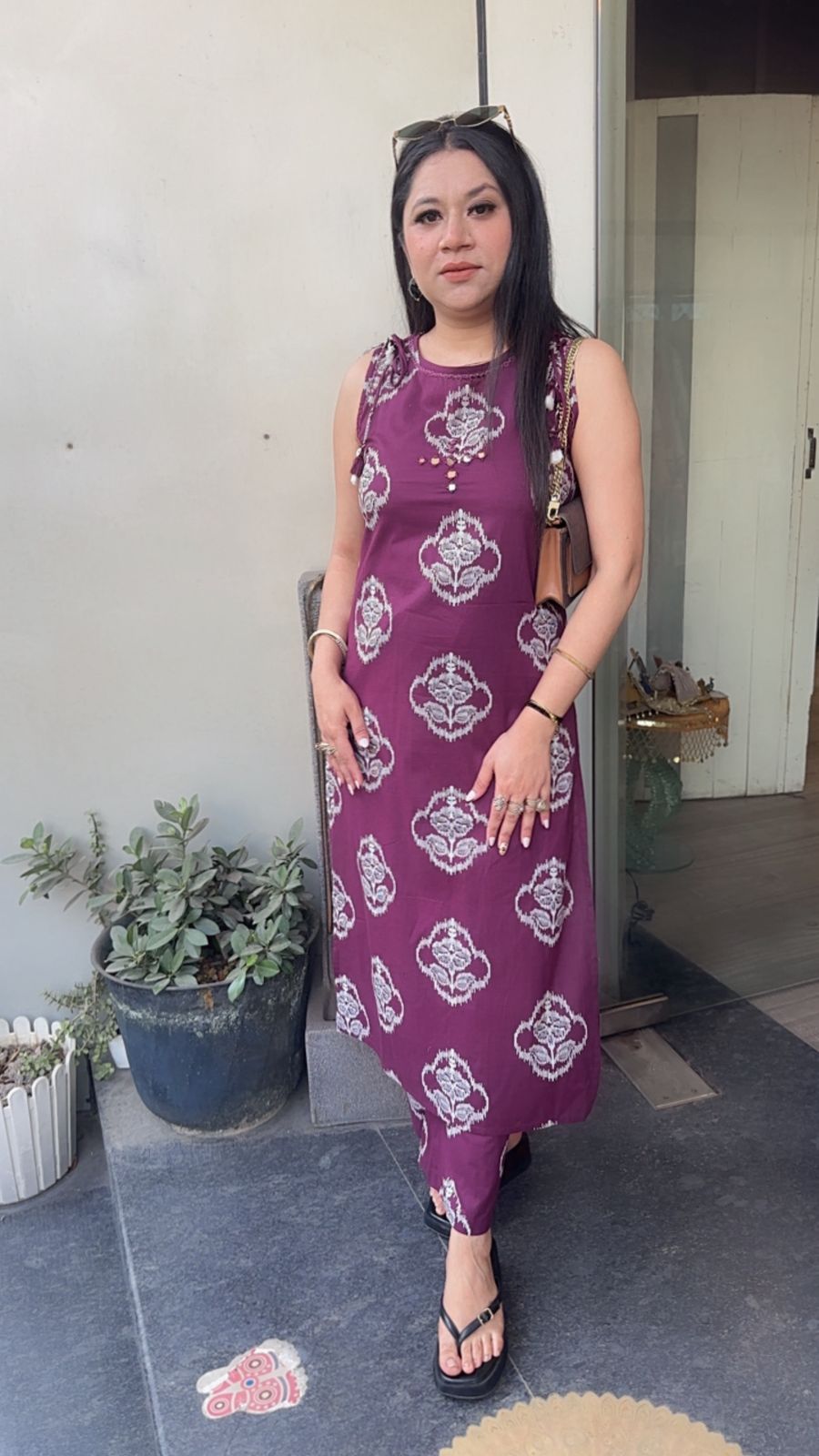 Beetroot wine Cotton Tunic set
