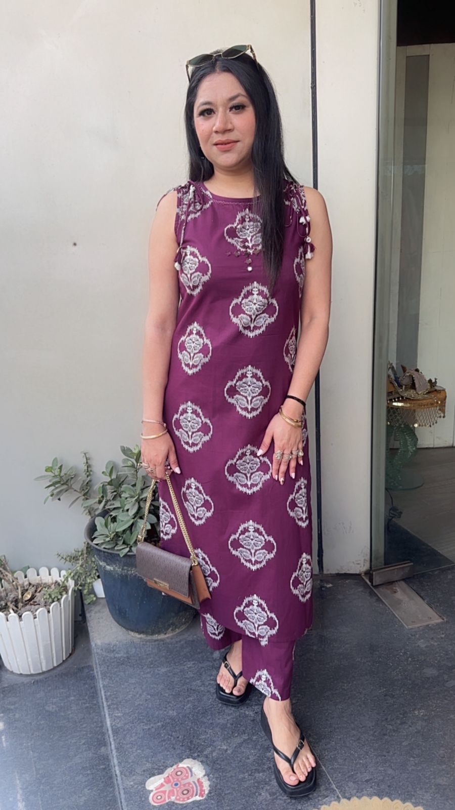 Beetroot wine Cotton Tunic set