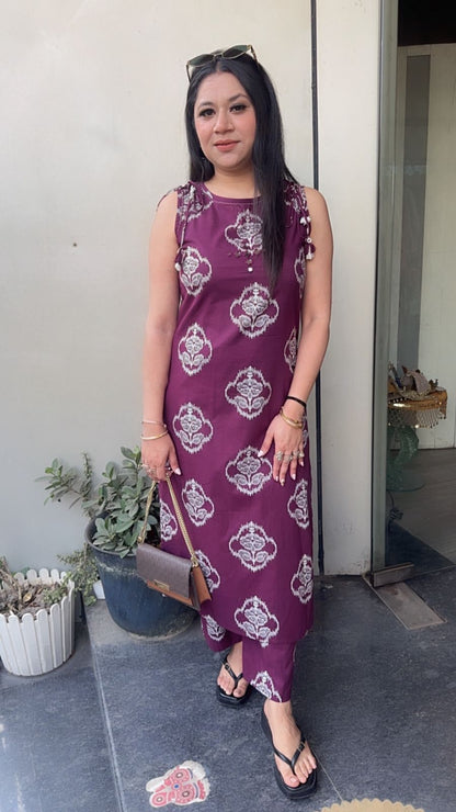 Beetroot wine Cotton Tunic set