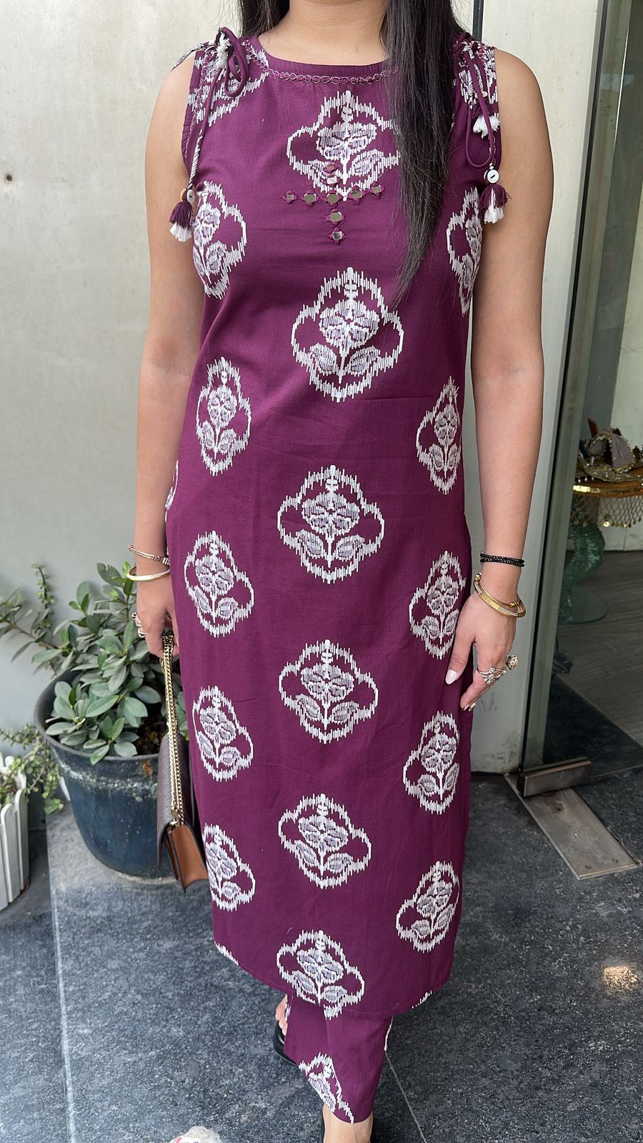Beetroot wine Cotton Tunic set