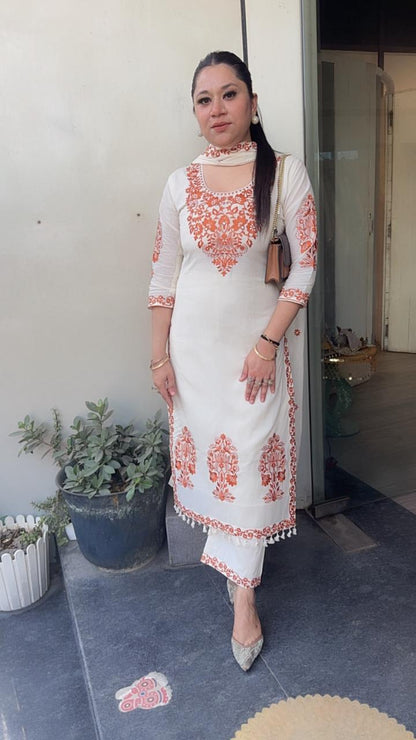 Kaffee Rust Ivory cotton Designer Suit