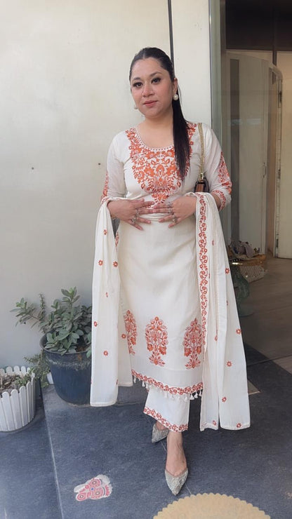 Kaffee Rust Ivory cotton Designer Suit