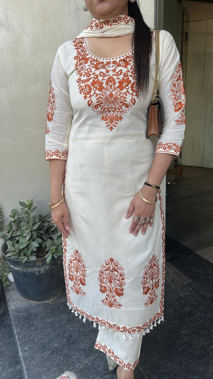Kaffee Rust Ivory cotton Designer Suit