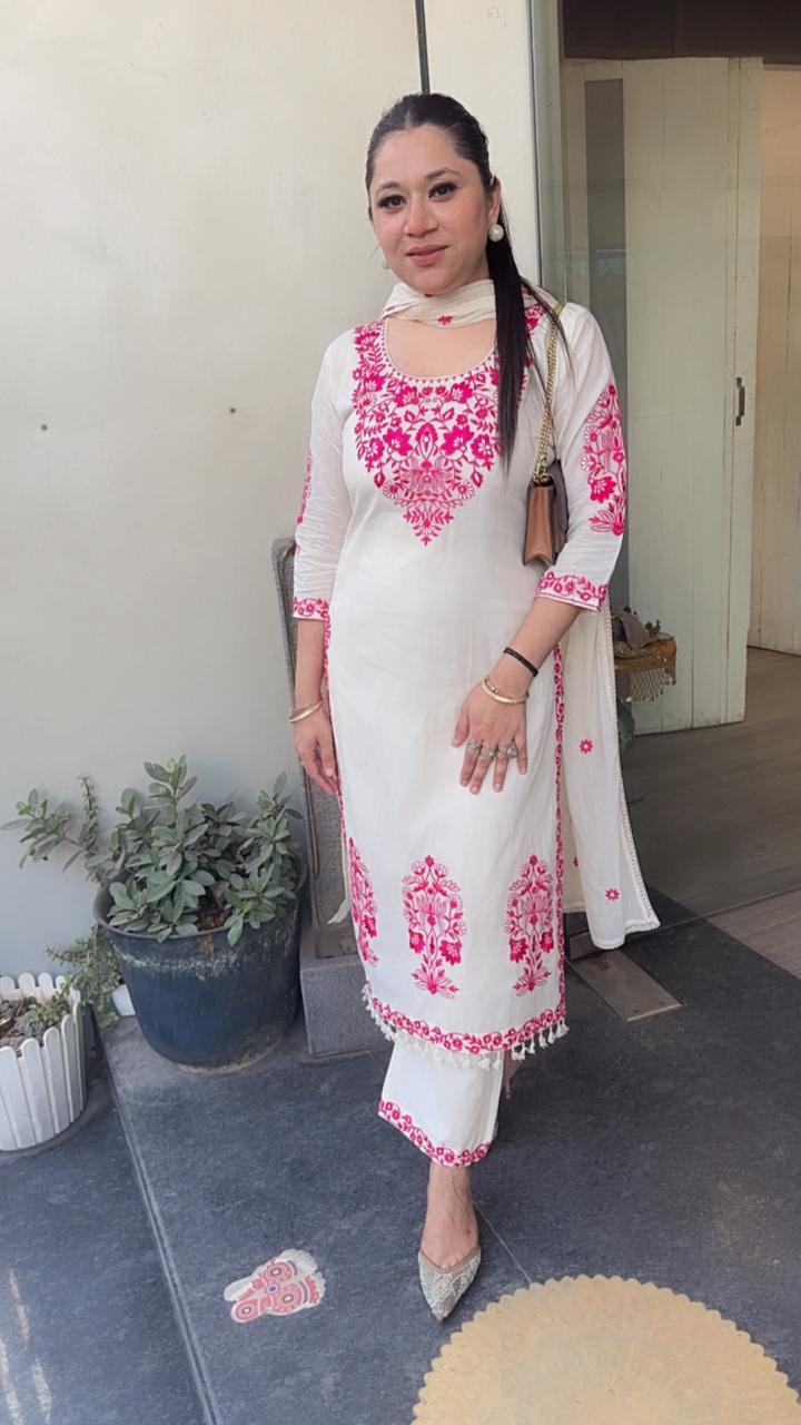 Kaffee pink Ivory cotton Designer Suit