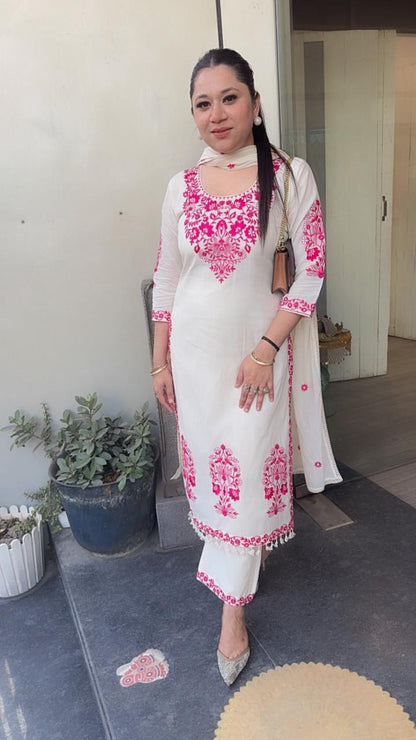 Kaffee pink Ivory cotton Designer Suit
