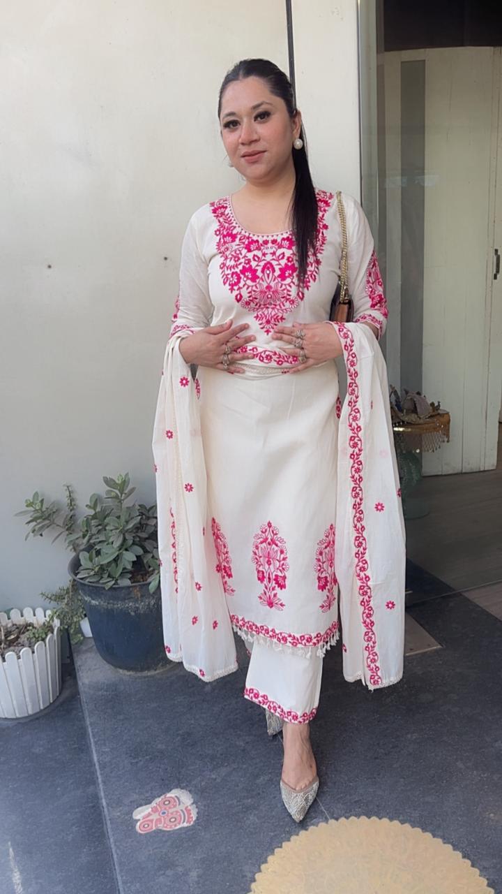 Kaffee pink Ivory cotton Designer Suit