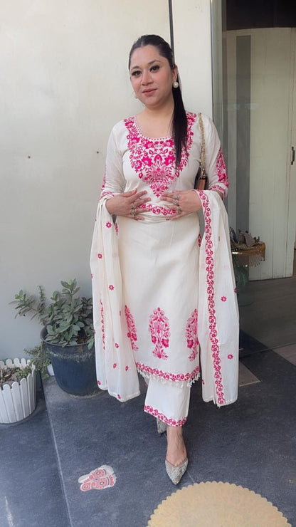 Kaffee pink Ivory cotton Designer Suit