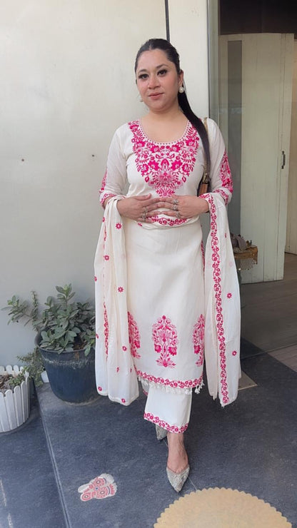 Kaffee pink Ivory cotton Designer Suit