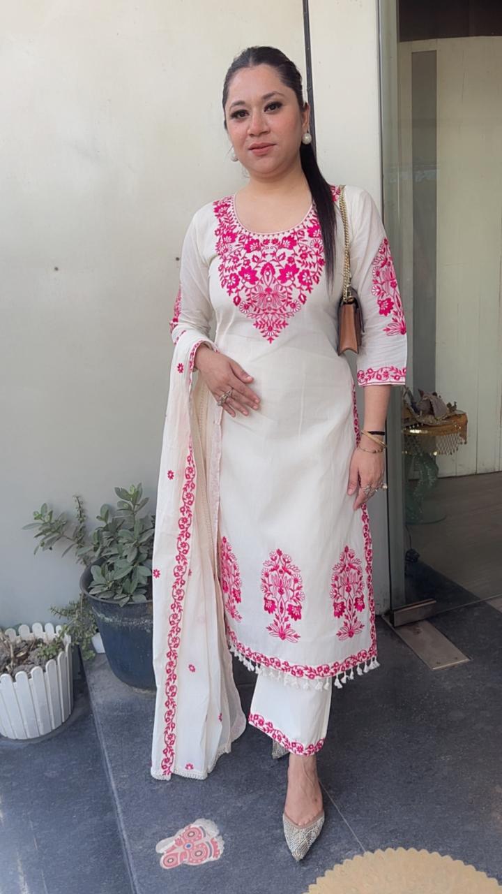Kaffee pink Ivory cotton Designer Suit