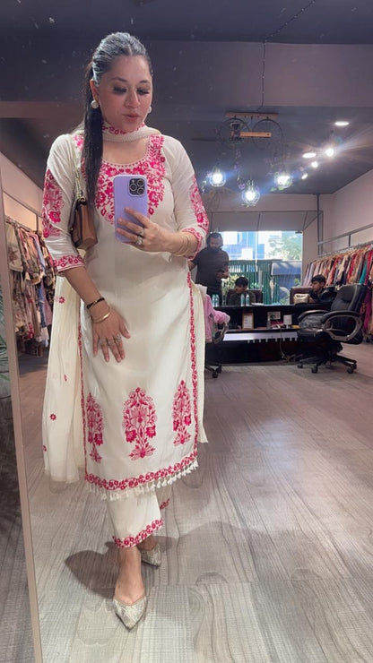 Kaffee pink Ivory cotton Designer Suit