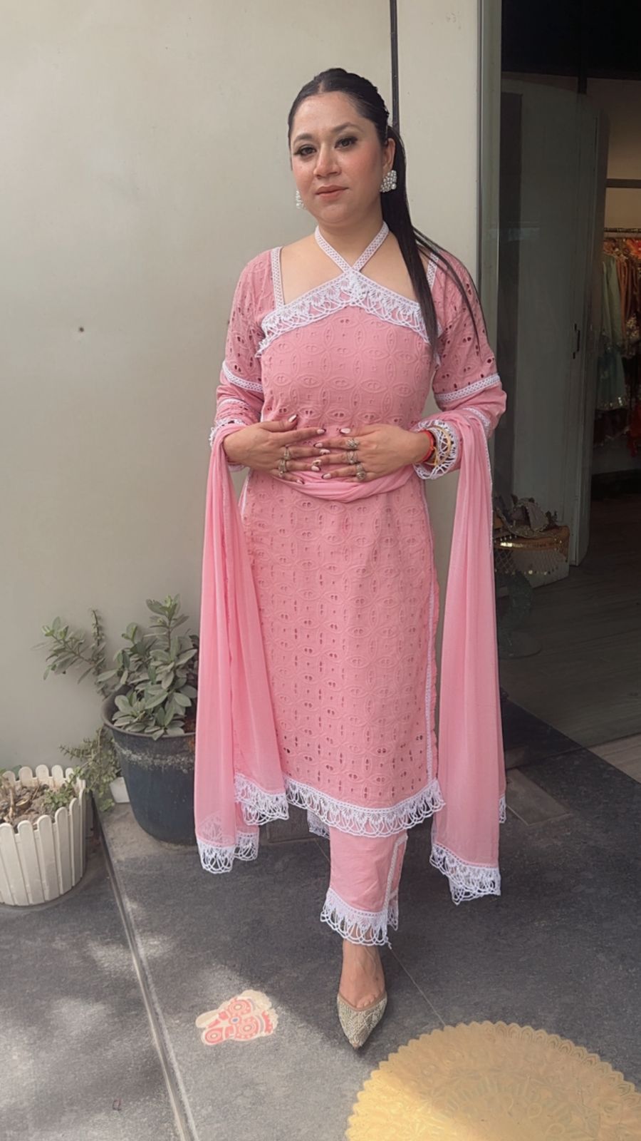 Kanjak pink Crisscross Designer Suit