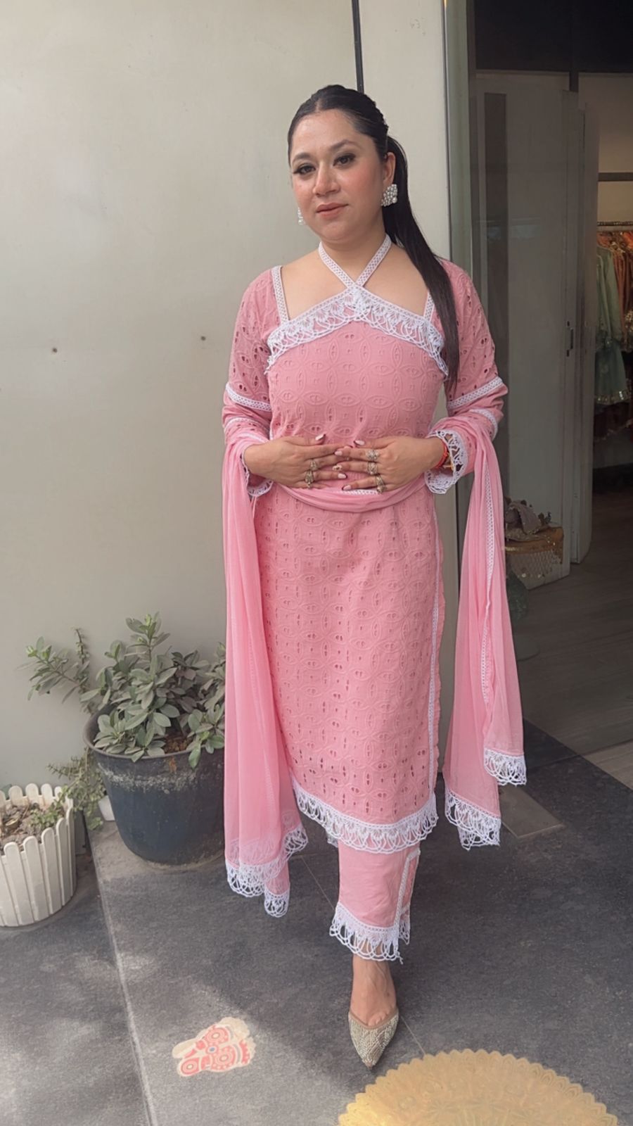 Kanjak pink Crisscross Designer Suit