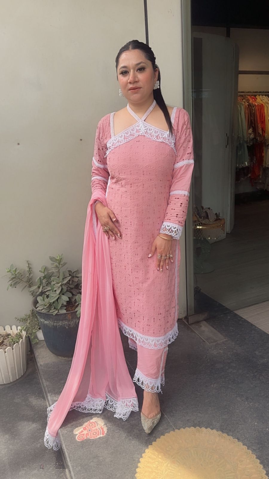 Kanjak pink Crisscross Designer Suit