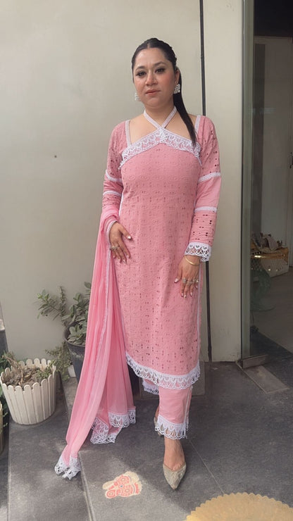 Kanjak pink Crisscross Designer Suit