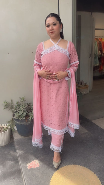 Kanjak pink Crisscross Designer Suit