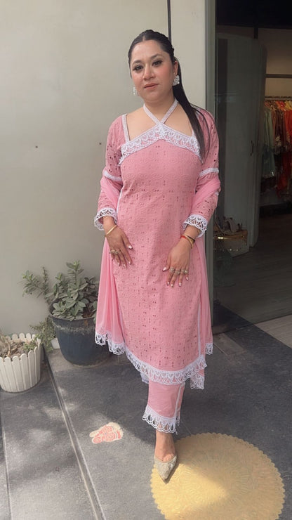 Kanjak pink Crisscross Designer Suit
