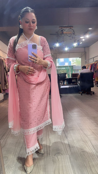 Kanjak pink Crisscross Designer Suit