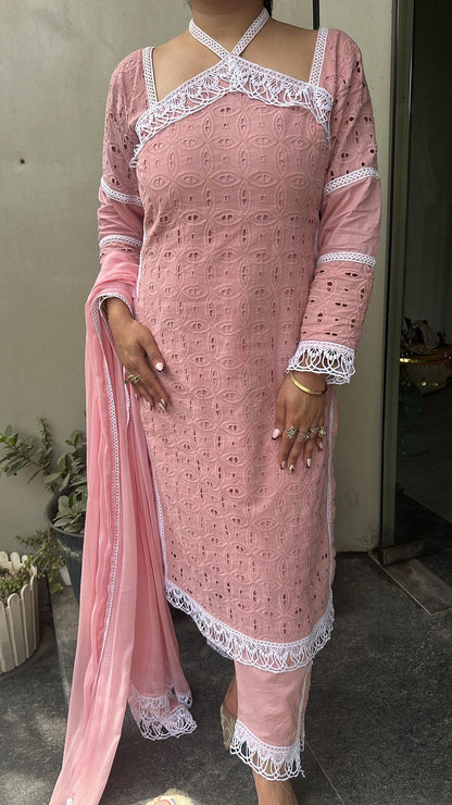 Kanjak pink Crisscross Designer Suit