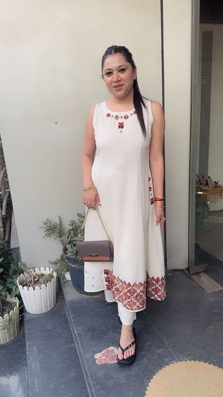 Ghumar ivory Tunic set (sleeve Fabric Attachment)