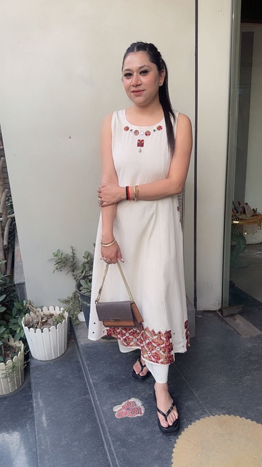 Ghumar ivory Tunic set (sleeve Fabric Attachment)