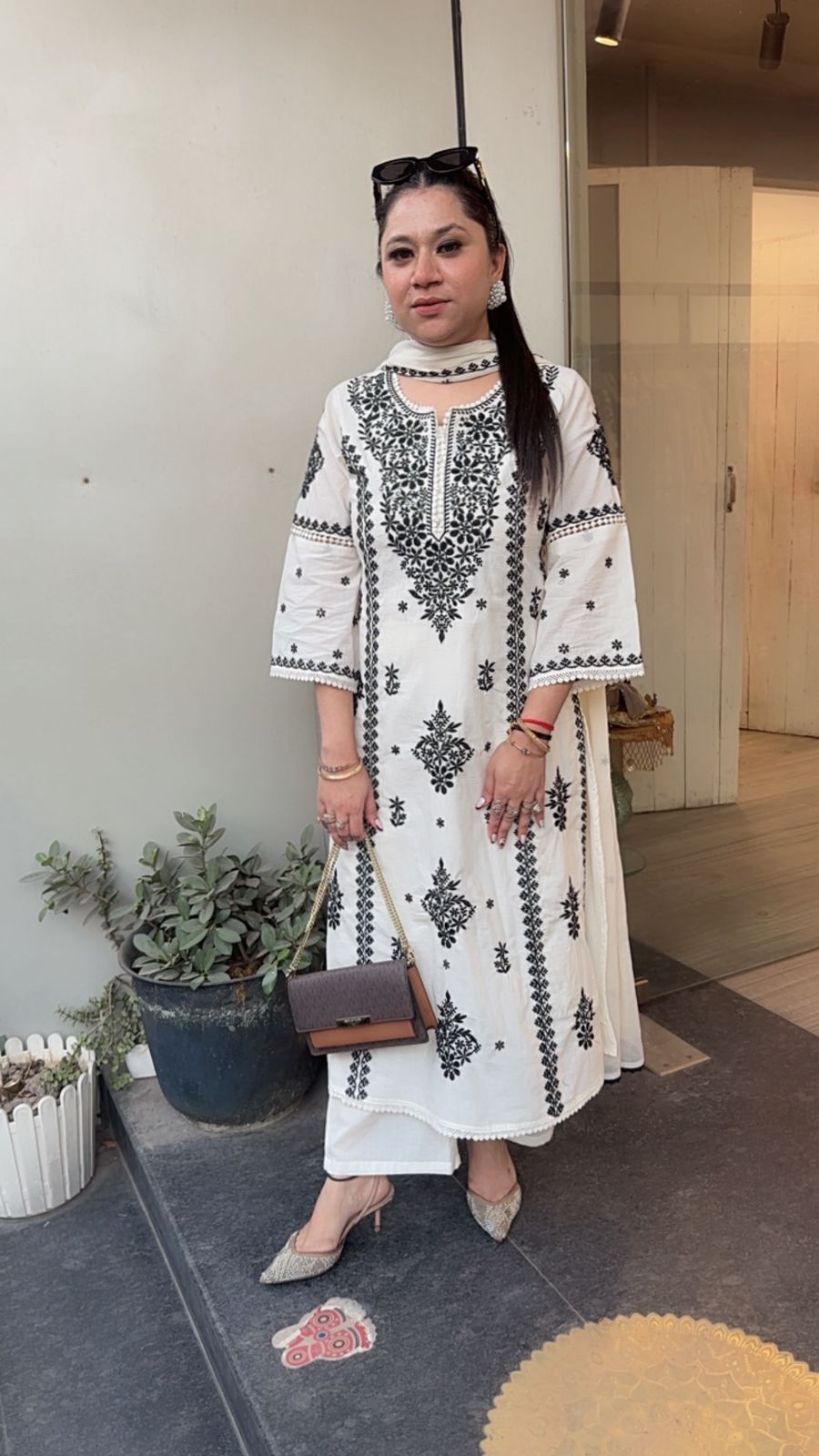 Lucknowi Ivory Chikankari A-Line Cotton Suit