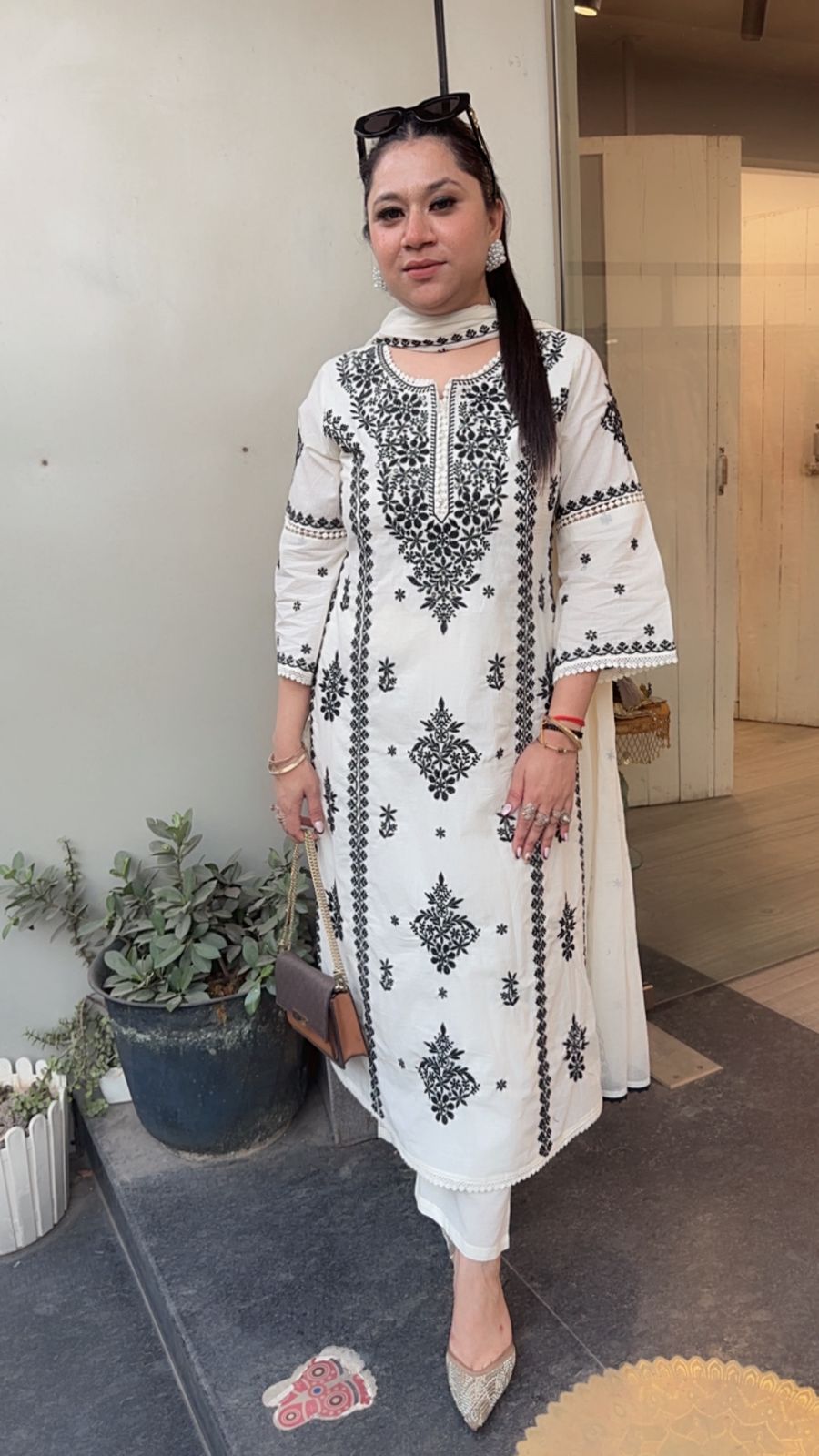 Lucknowi Ivory Chikankari A-Line Cotton Suit
