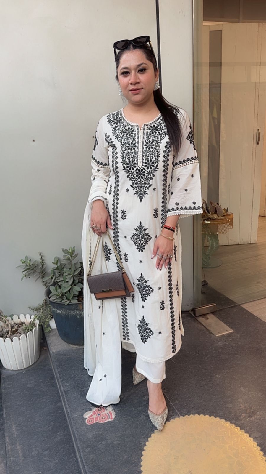 Lucknowi Ivory Chikankari A-Line Cotton Suit