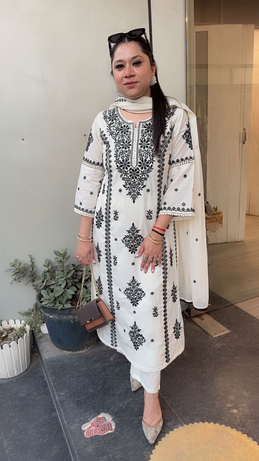 Lucknowi Ivory Chikankari A-Line Cotton Suit
