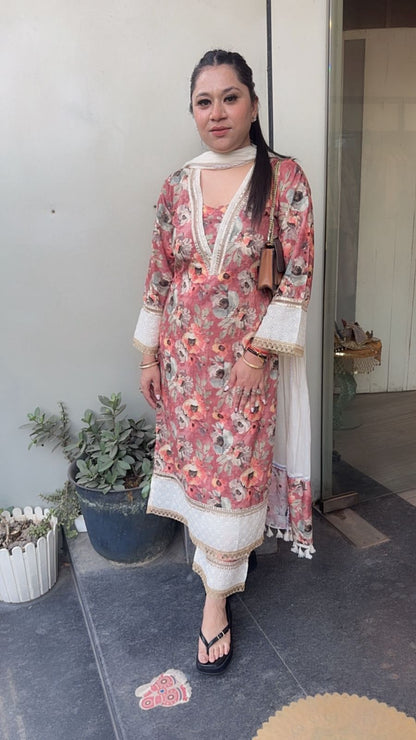 Bohame peach Cotton Digital Designer Suit