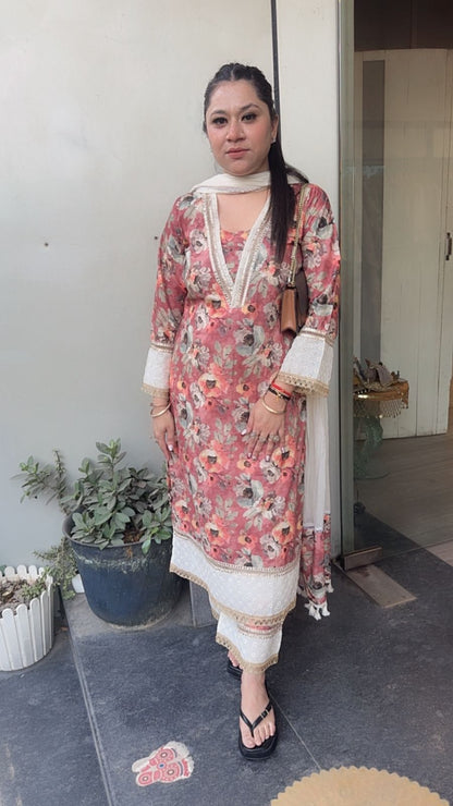 Bohame peach Cotton Digital Designer Suit