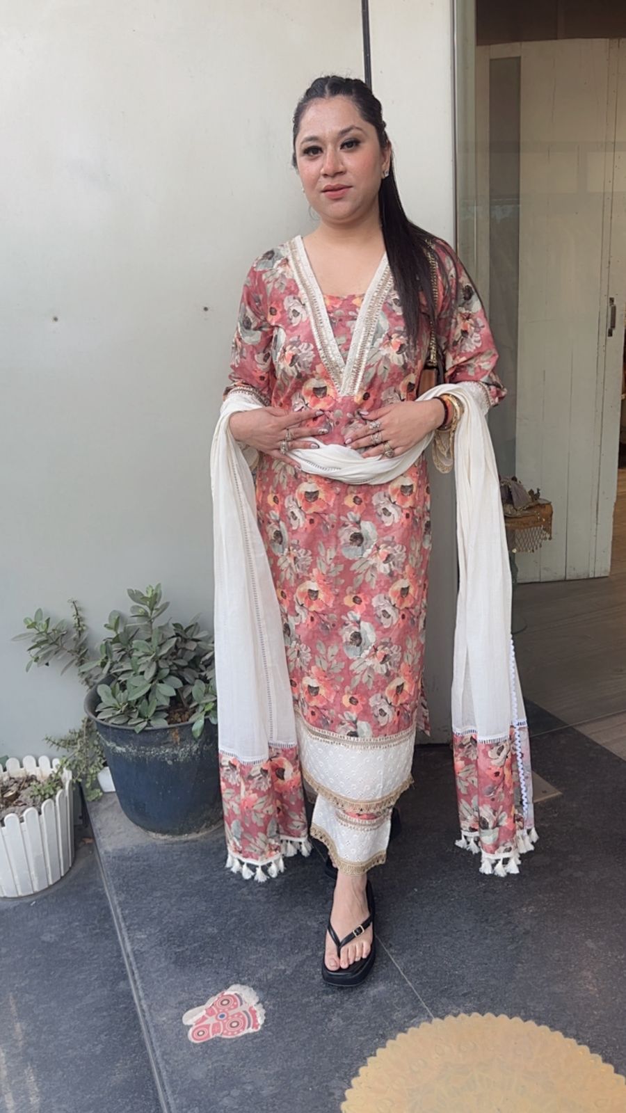 Bohame peach Cotton Digital Designer Suit