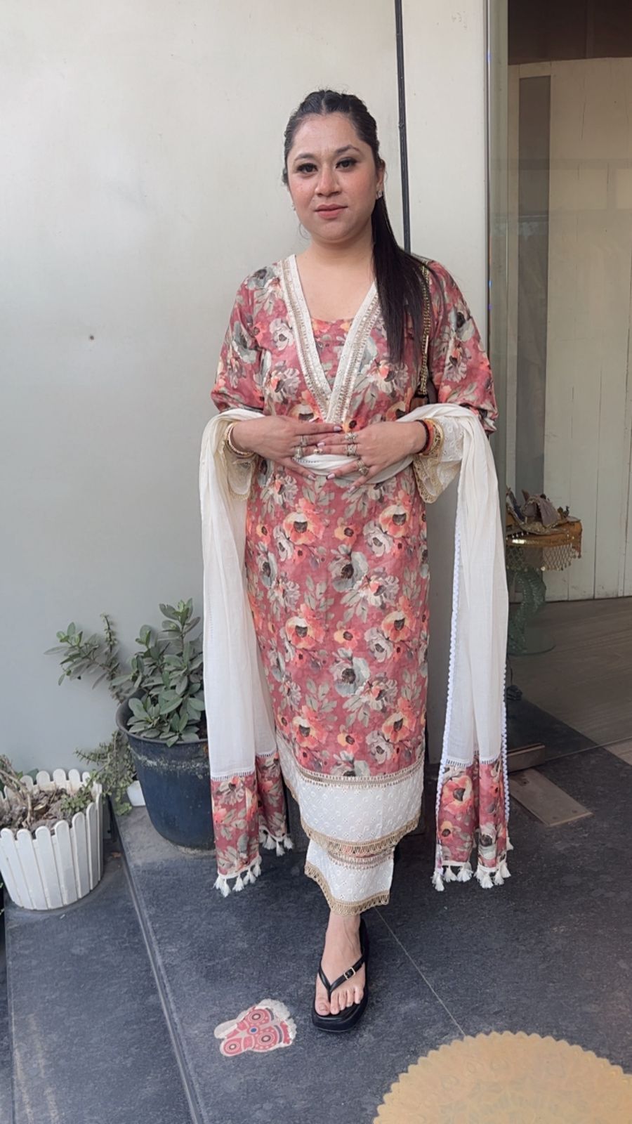 Bohame peach Cotton Digital Designer Suit