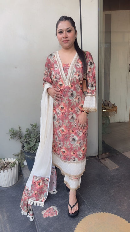 Bohame peach Cotton Digital Designer Suit