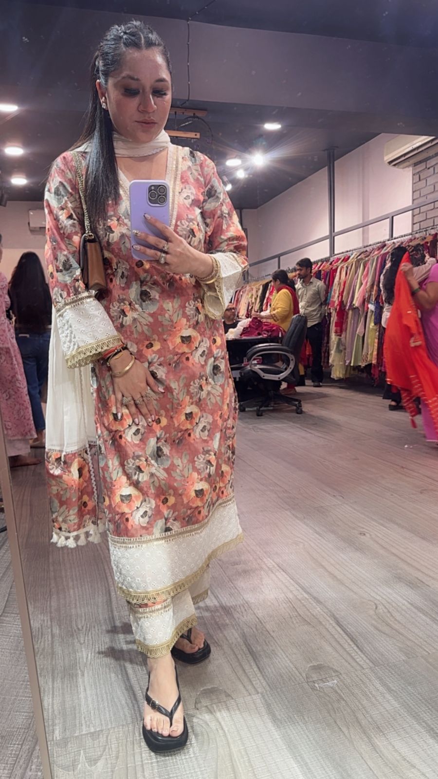 Bohame peach Cotton Digital Designer Suit