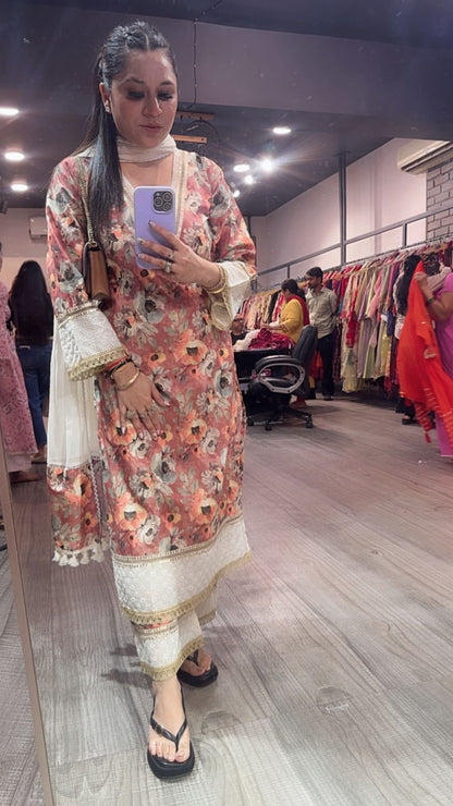 Bohame peach Cotton Digital Designer Suit