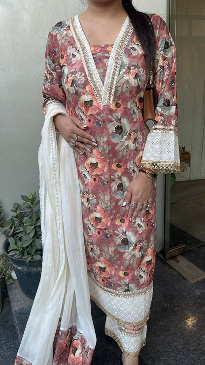 Bohame peach Cotton Digital Designer Suit