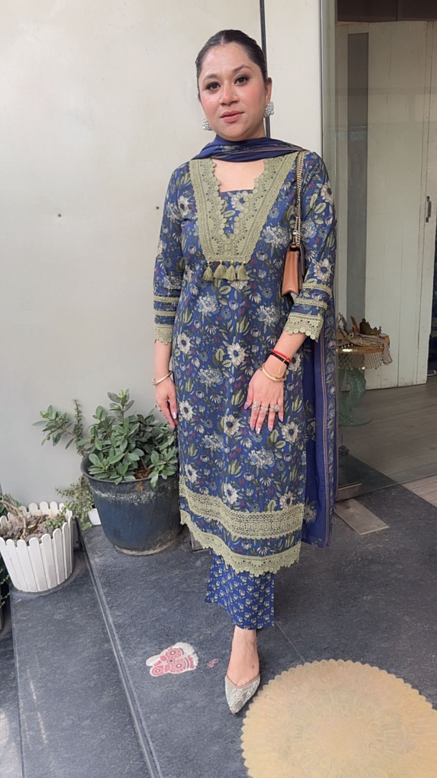 Keerat Navy Blue olive Designer Cotton Suit