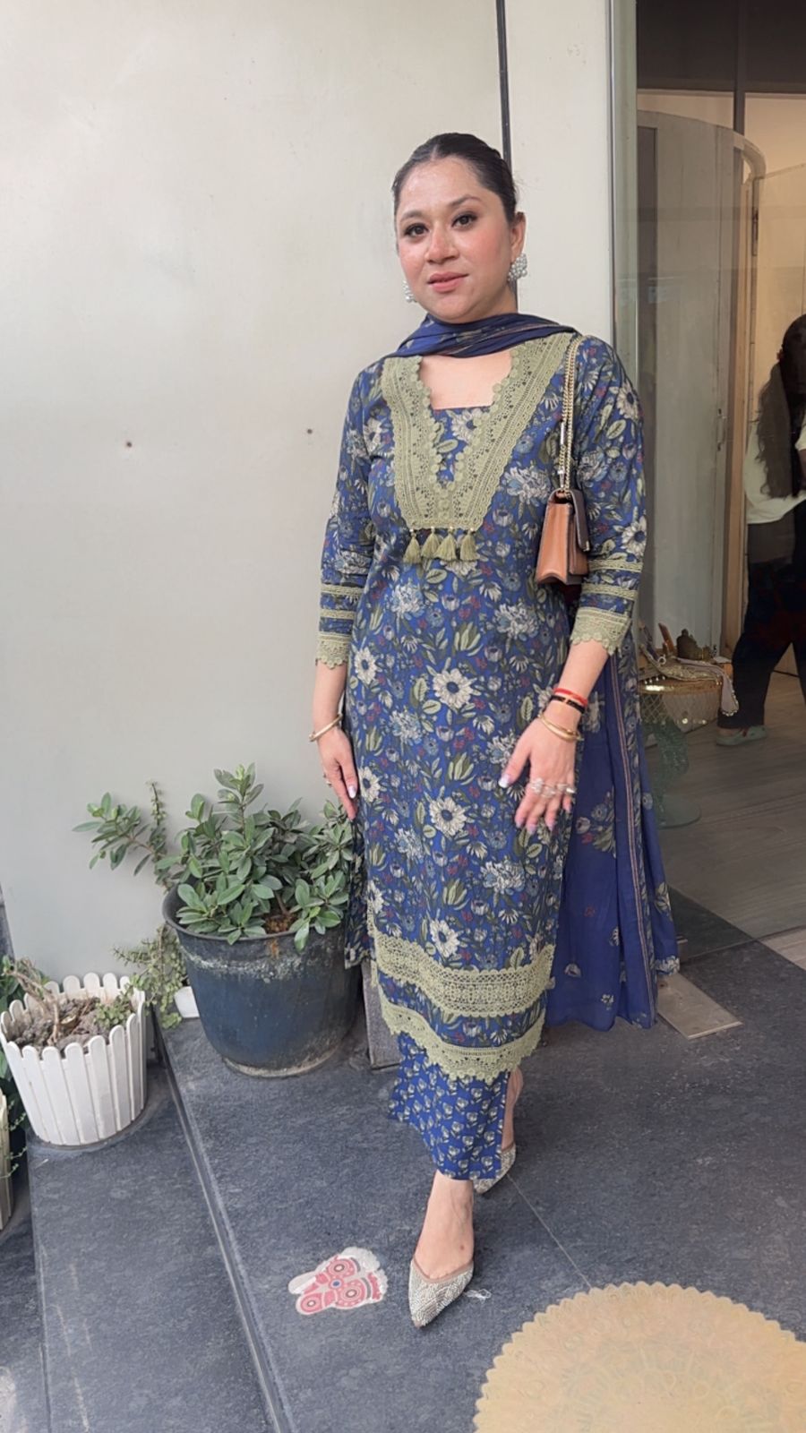 Keerat Navy Blue olive Designer Cotton Suit