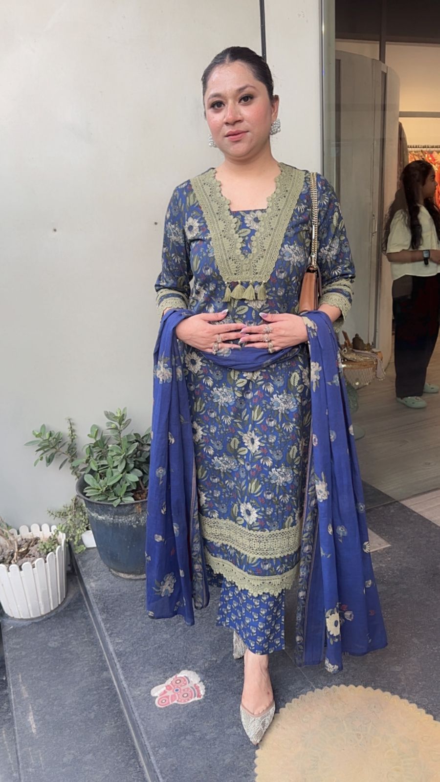 Keerat Navy Blue olive Designer Cotton Suit