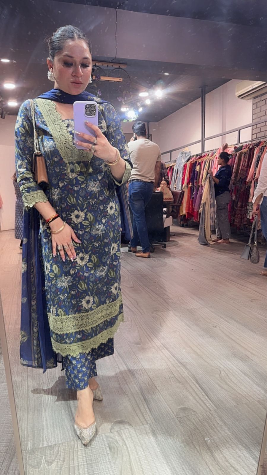 Keerat Navy Blue olive Designer Cotton Suit